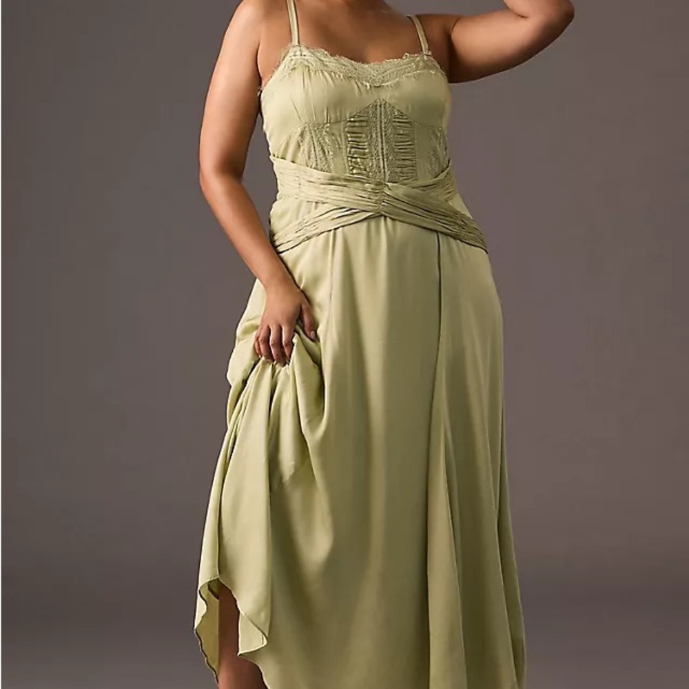 Anthropologie Let Me Be A-Line Lace-Trimmed Midi Dress